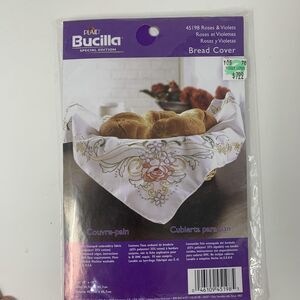 Plaid Bucilla Roses & Violets Bread Cover Stamped Embroidery Fabric 18x18 USA